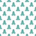 Green line fir-trees on white background. Forest blizzard. seamless winter pattern with spruce Royalty Free Stock Photo
