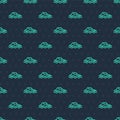 Green line Flood car icon isolated seamless pattern on blue background. Insurance concept. Flood disaster concept Royalty Free Stock Photo