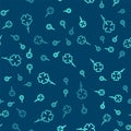 Green line Four leaf clover icon isolated seamless pattern on blue background. Happy Saint Patrick day. Vector Royalty Free Stock Photo