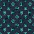 Green line Four leaf clover icon isolated seamless pattern on blue background. Happy Saint Patrick day. Vector Royalty Free Stock Photo