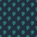 Green line Four leaf clover icon isolated seamless pattern on blue background. Happy Saint Patricks day. National Irish Royalty Free Stock Photo