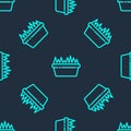 Green line Fresh grass in a rectangular icon isolated seamless pattern on blue background. Home decor. The symbol of Royalty Free Stock Photo