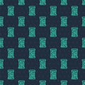 Green line Futuristic cryogenic capsules or containers icon isolated seamless pattern on blue background. Cryonic