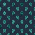 Green line Game rating with medal icon isolated seamless pattern on blue background. Level results for game. Vector Royalty Free Stock Photo