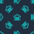 Green line Garage icon isolated seamless pattern on blue background. Vector Illustration