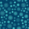 Green line Global technology or social network icon isolated seamless pattern on blue background. Vector Royalty Free Stock Photo