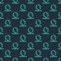 Green line Global technology or social network icon isolated seamless pattern on blue background. Vector Royalty Free Stock Photo