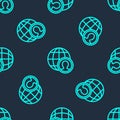 Green line Globe and people icon isolated seamless pattern on blue background. Global business symbol. Social network Royalty Free Stock Photo