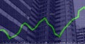 Green line graph displaying upward trend over building silhouettes