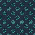 Green line Hail cloud icon isolated seamless pattern on blue background. Vector Royalty Free Stock Photo