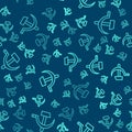 Green line Hammer and sickle USSR icon isolated seamless pattern on blue background. Symbol Soviet Union. Vector Royalty Free Stock Photo