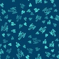 Green line Helicopter aircraft vehicle icon isolated seamless pattern on blue background. Vector Royalty Free Stock Photo