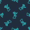 Green line Hookah icon isolated seamless pattern on blue background. Vector