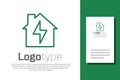 Green line House and lightning icon isolated on white background. Home energy. Logo design template element. Vector Royalty Free Stock Photo