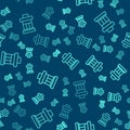 Green line Inukshuk icon isolated seamless pattern on blue background. Vector Royalty Free Stock Photo