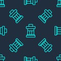 Green line Inukshuk icon isolated seamless pattern on blue background. Vector Royalty Free Stock Photo