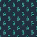 Green line Lactose intolerance icon isolated seamless pattern on blue background. Not allow milk. Allergy concept