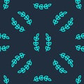 Green line Laurel wreath icon isolated seamless pattern on blue background. Triumph symbol. Vector