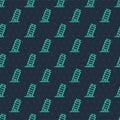 Green line Leaning tower in Pisa icon isolated seamless pattern on blue background. Italy symbol. Vector