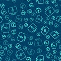 Green line Lightning bolt icon isolated seamless pattern on blue background. Flash icon. Charge flash icon. Thunder bolt Royalty Free Stock Photo
