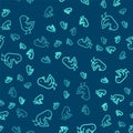 Green line Little chick icon isolated seamless pattern on blue background. Vector