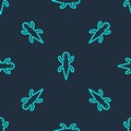 Green line Lizard icon isolated seamless pattern on blue background. Vector Royalty Free Stock Photo