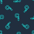 Green line Micrometer icon seamless pattern on blue background. Measuring engineer tool. Universal device