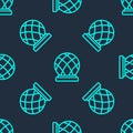 Green line Montreal Biosphere icon isolated seamless pattern on blue background. Vector Royalty Free Stock Photo