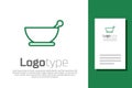 Green line Mortar and pestle icon isolated on white background. Logo design template element. Vector Illustration Royalty Free Stock Photo