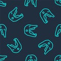 Green line Motocross motorcycle helmet icon isolated seamless pattern on blue background. Vector Illustration Royalty Free Stock Photo