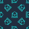 Green line Network cloud connection icon isolated seamless pattern on blue background. Social technology. Cloud Royalty Free Stock Photo