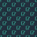 Green line Notebook icon isolated seamless pattern on blue background. Spiral notepad icon. School notebook. Writing pad Royalty Free Stock Photo
