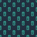 Green line Online shopping on mobile phone icon isolated seamless pattern on blue background. Internet shop, mobile Royalty Free Stock Photo