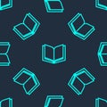 Green line Open book icon isolated seamless pattern on blue background. Vector Royalty Free Stock Photo