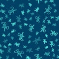 Green line Paintball gun icon isolated seamless pattern on blue background. Vector Illustration