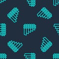 Green line Pan flute icon isolated seamless pattern on blue background. Traditional peruvian musical instrument. Zampona Royalty Free Stock Photo