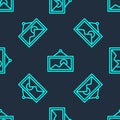 Green line Picture icon isolated seamless pattern on blue background. Vector