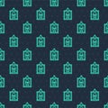 Green line Picture icon isolated seamless pattern on blue background. Vector