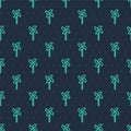 Green line Pinwheel toy icon isolated seamless pattern on blue background. Windmill toy icon. Vector