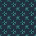 Green line Playing card with clubs symbol icon isolated seamless pattern on blue background. Casino gambling. Vector Royalty Free Stock Photo
