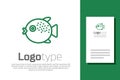 Green line Puffer fish icon isolated on white background. Fugu fish japanese puffer fish. Logo design template element