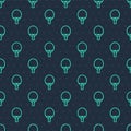 Green line Racket for playing table tennis icon isolated seamless pattern on blue background. Vector