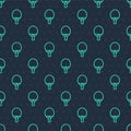 Green line Racket for playing table tennis icon isolated seamless pattern on blue background. Vector