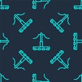 Green line Railway icon isolated seamless pattern on blue background. Railroad overhead lines. Contact wire. Vector Royalty Free Stock Photo