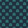 Green line Railway station icon isolated seamless pattern on blue background. Vector