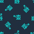 Green line Rescue helicopter aircraft vehicle icon isolated seamless pattern on blue background. Vector Royalty Free Stock Photo