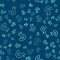 Green line Rubber duck icon isolated seamless pattern on blue background. Vector Royalty Free Stock Photo