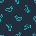 Green line Rubber duck icon isolated seamless pattern on blue background. Vector Royalty Free Stock Photo