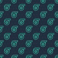 Green line Scotch tape icon isolated seamless pattern on blue background. Roll adhesive tape. Insulating tape. Vector Royalty Free Stock Photo