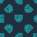 Green line Server, Data, Web Hosting icon isolated seamless pattern on blue background. Vector Royalty Free Stock Photo